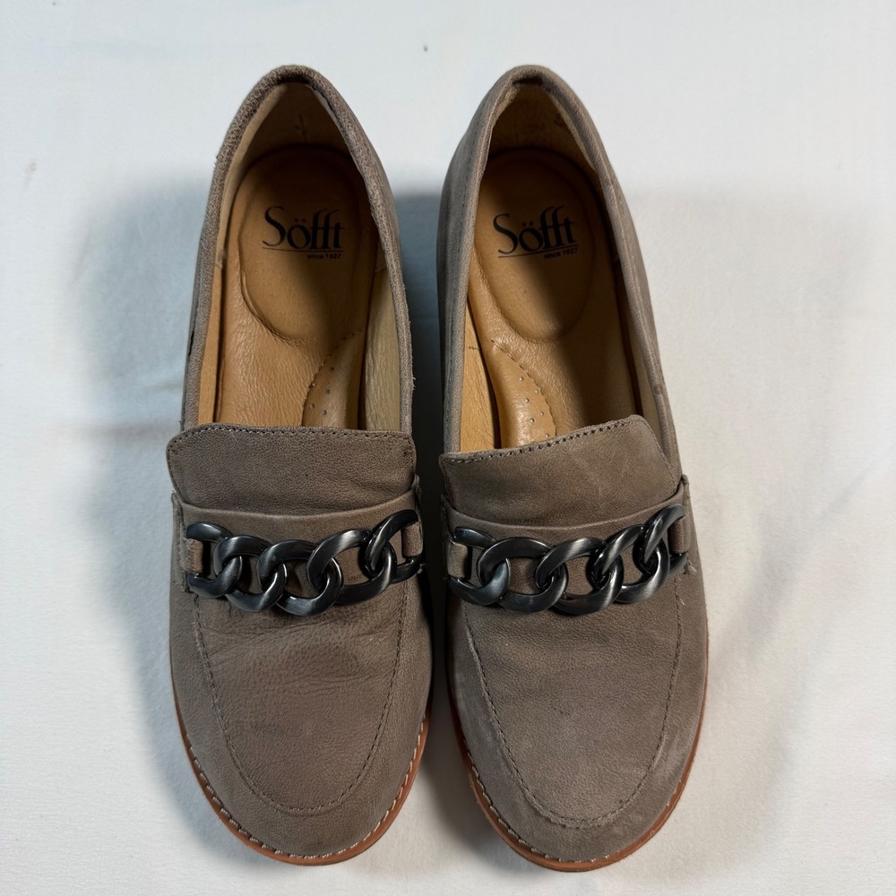 Sofft Womens‎ Khele22 Leather Chain Link Loafers Taupe Brown Size 7.5M Comfort